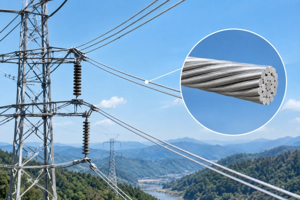 overhead bare conductor on a power transmission line
